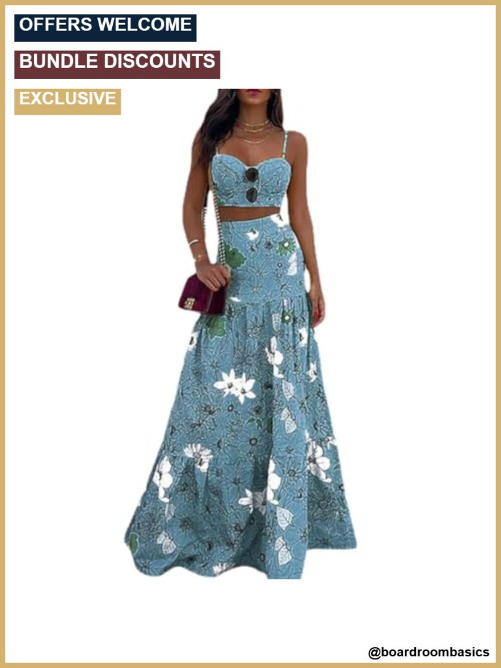 Women's 2 Piece Floral Skirt Set Sleeveless Camisole Maxi Pleated Summer Outfit
